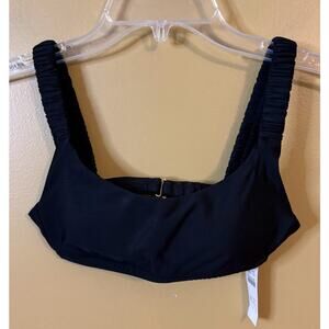 J. Crew Black Scrunchie Sports Bra Style Bikini Top Square Neckline Size XXS NWT